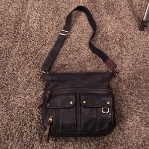 Black with Brown Trim Fossil Crossbody Bag